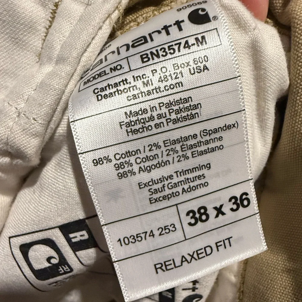 Carhartt Rugged Flex Canvas Cargo Work Pants Mens 38x36 brown Relaxed BN3574-M - Picture 10 of 13